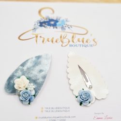 . Azure shimmer velvet rose clip set Azure shimmer velvet rose clip set