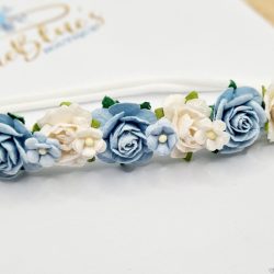 Azure baby rose blue & ivory nylon headband Azure baby rose blue & ivory nylon headband