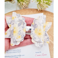 Grey & Lemon floral 3.5 inch bow