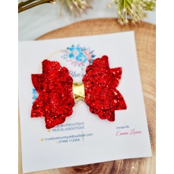 Glitter Ruby red & gold 3.5 inch bow