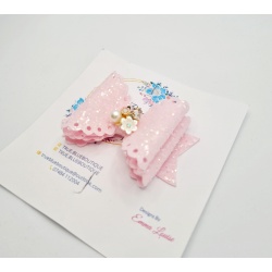 20220112_200329 Shimmer glitter pink pearl floral bow 3.5 inch