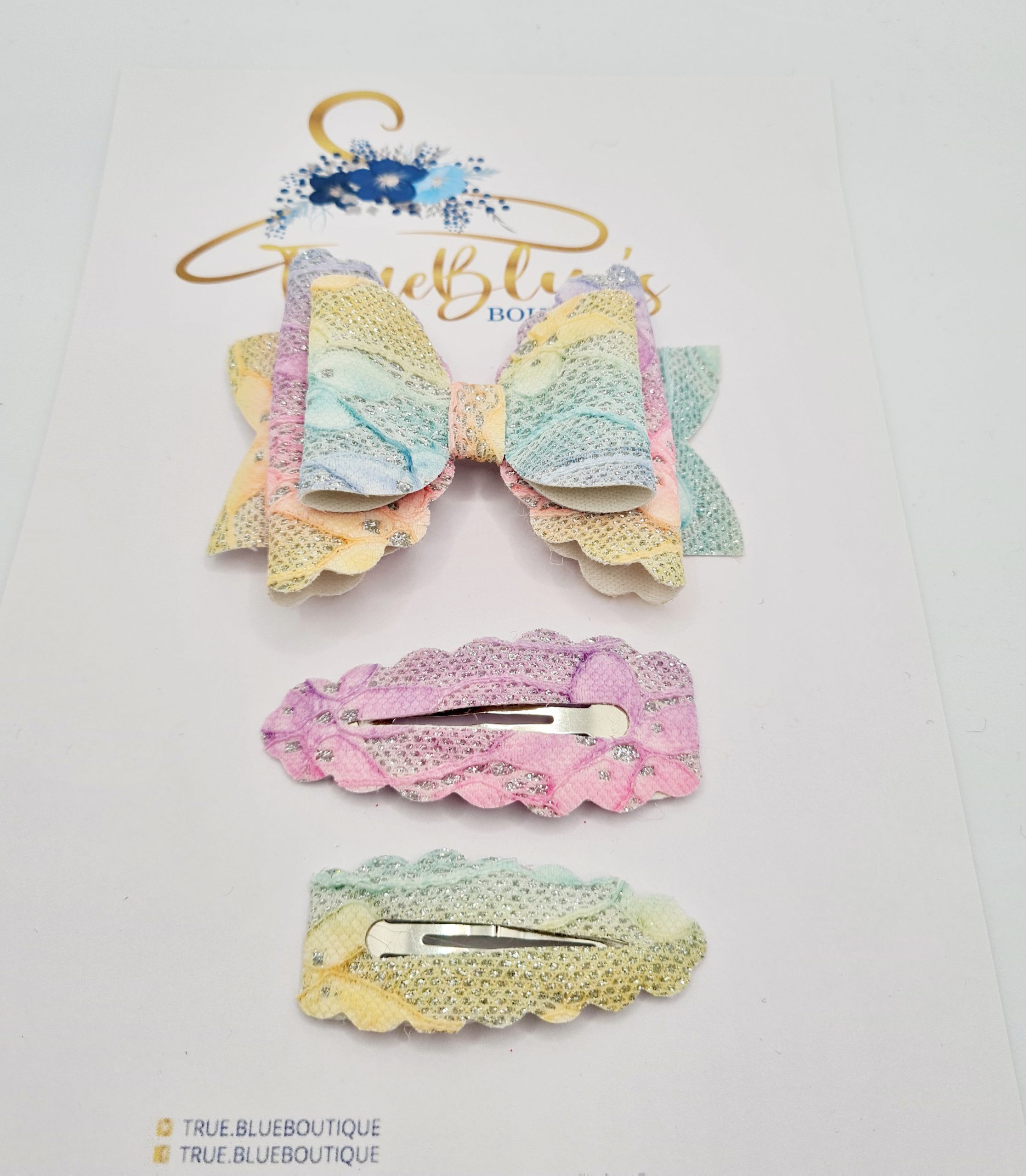 Lace rainbow 3.5-inch bow & clip set