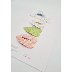 Spring greens & peach flower heart clip set approx 6cm