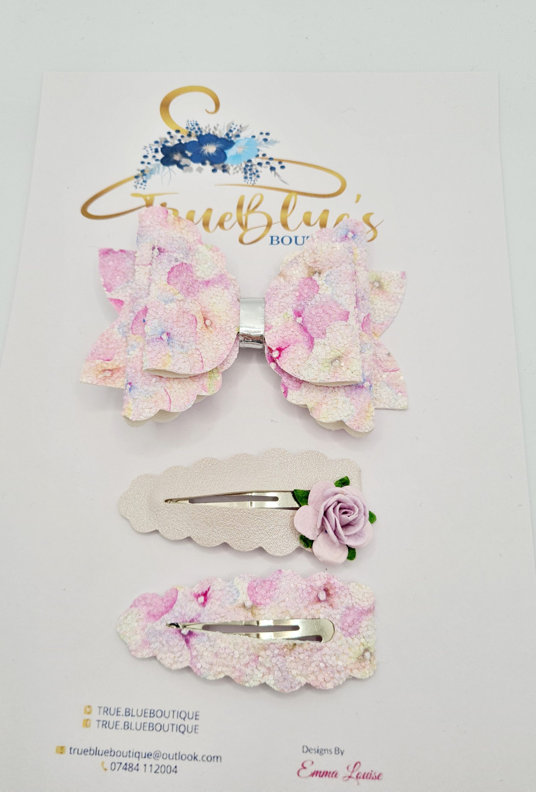 Water colour lilac rose 3.5-inch bow &  clip set