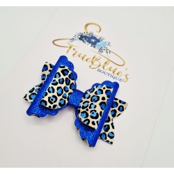 Glitter Royal blue & leopard print 3.5 inch bow