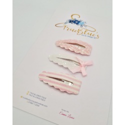 20220208_151923 Candy pink stripe & bow clip set approx. 6cm