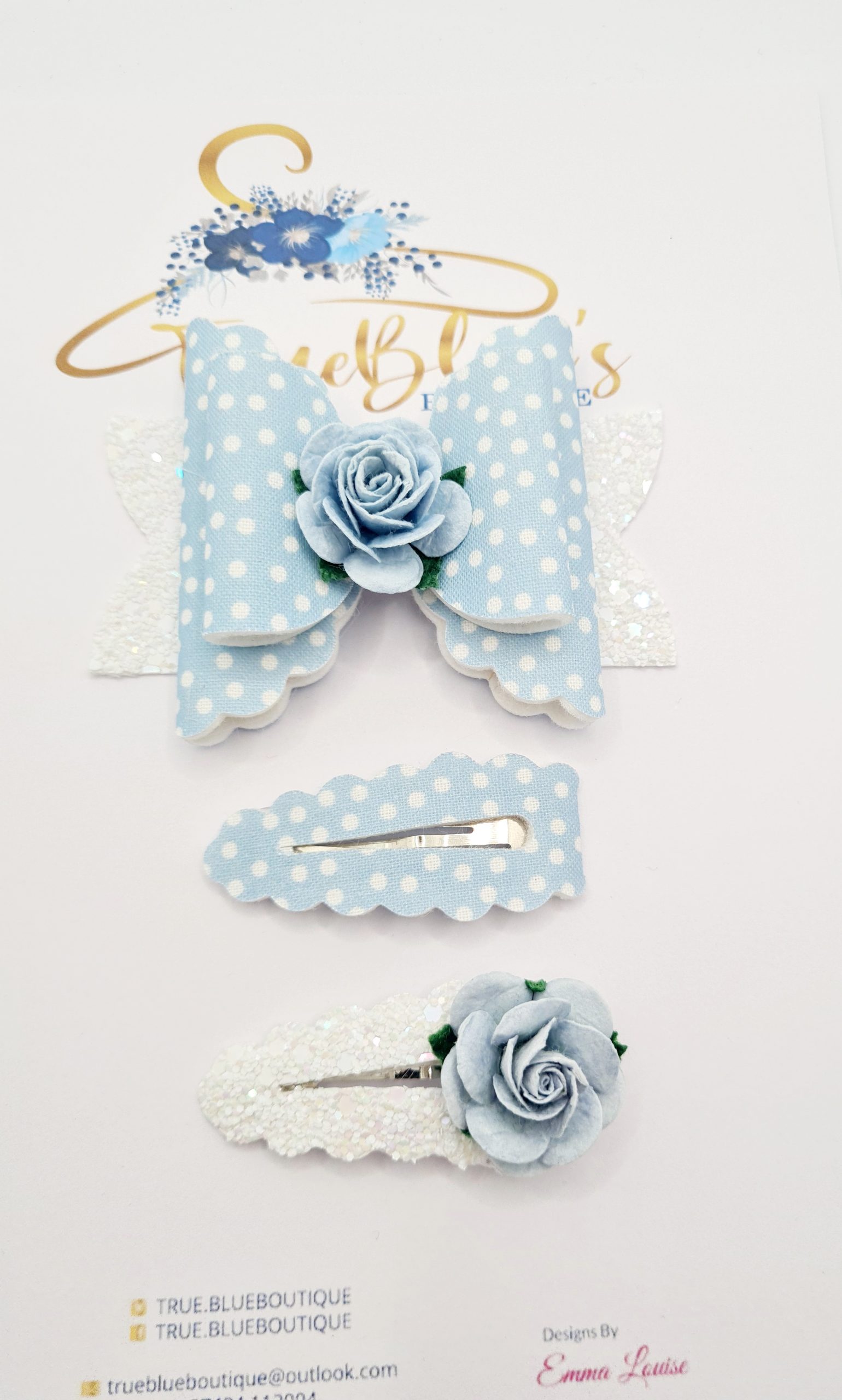 20220209_142006 Dotty blue rose 3.5-inch bow & clip set