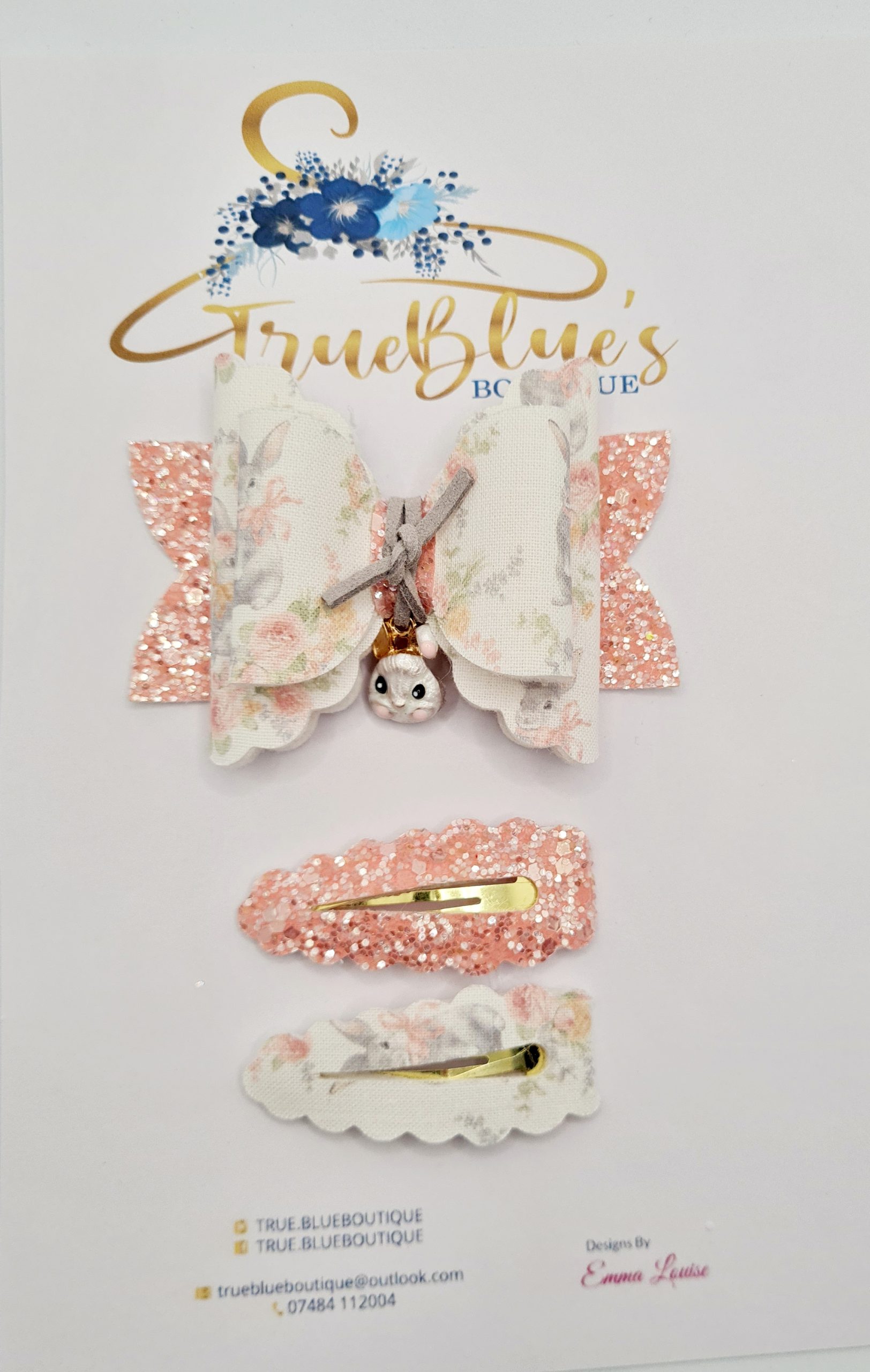 Spring grey bunny 3.5-inch bow & clip set