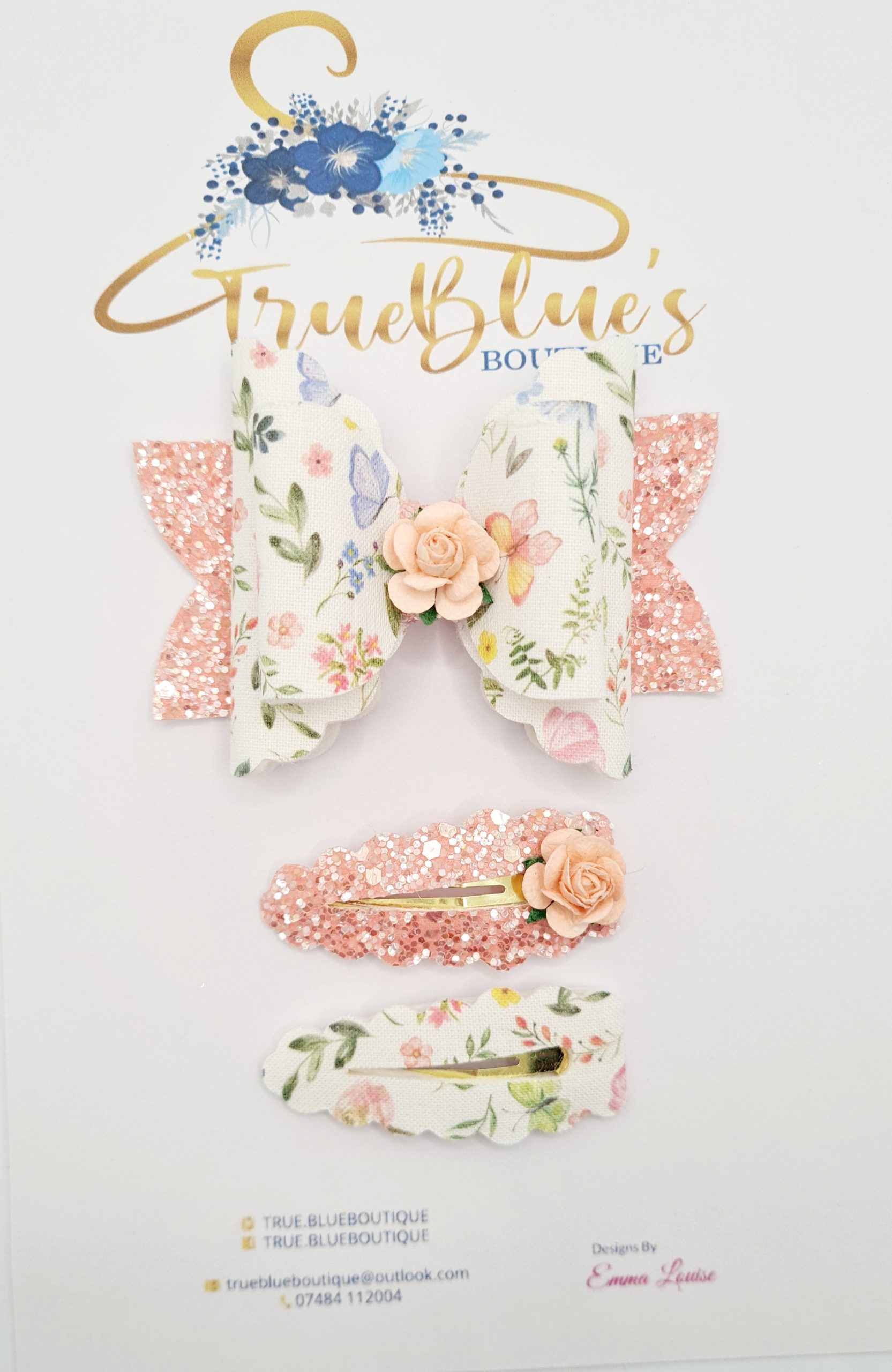 Peach spring butterfly 3.5-inch bow & clip set