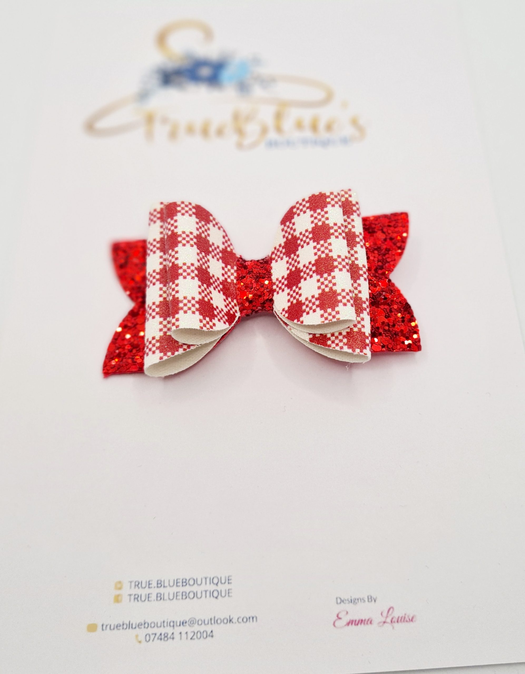 20220309_104309 School gingham &glitter red 3.5 inch bow