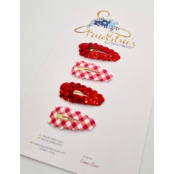 Rose red gingham clip set approx. 6cm