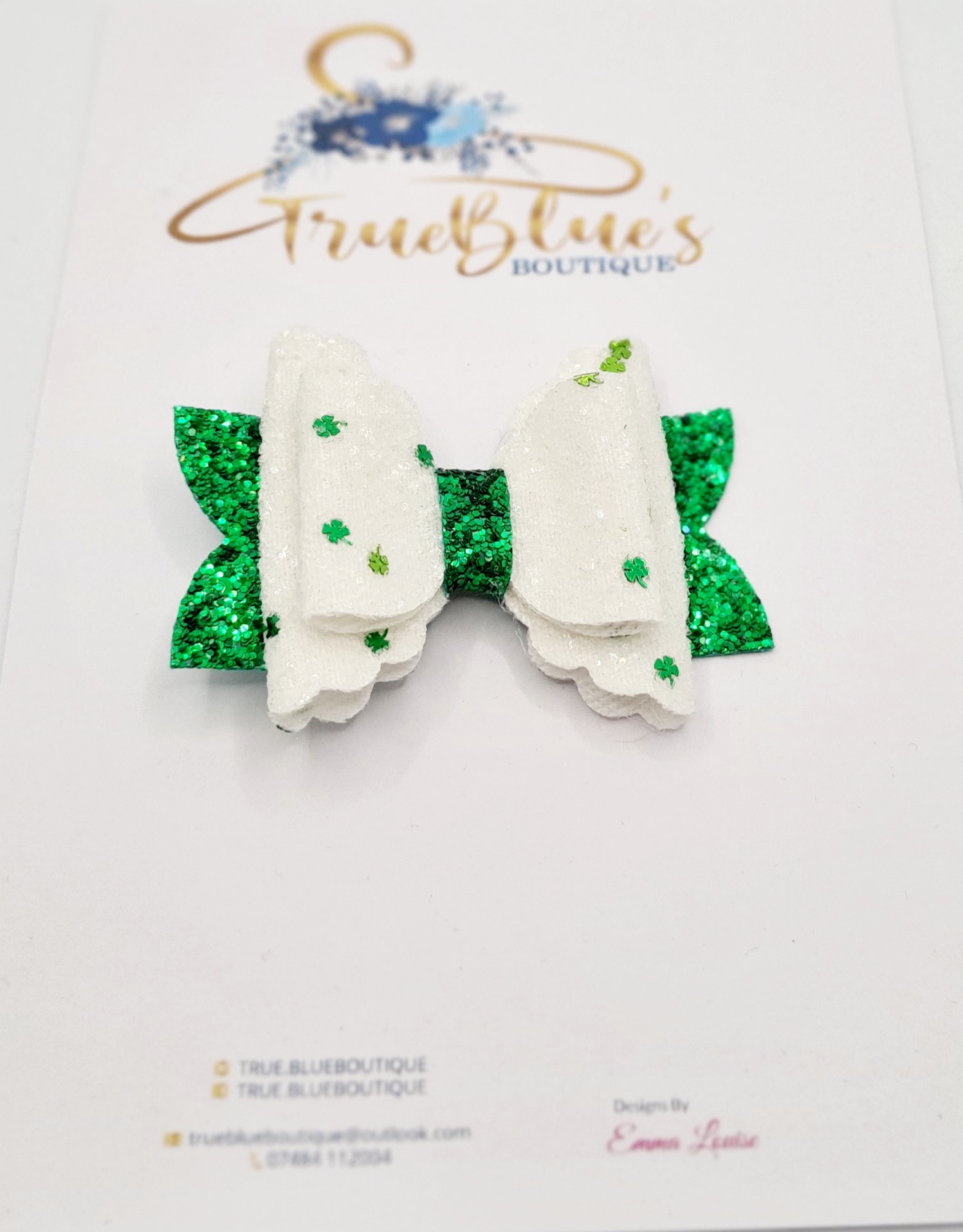 20220309_104526 Shamrock glitter green 3.5 inch bow