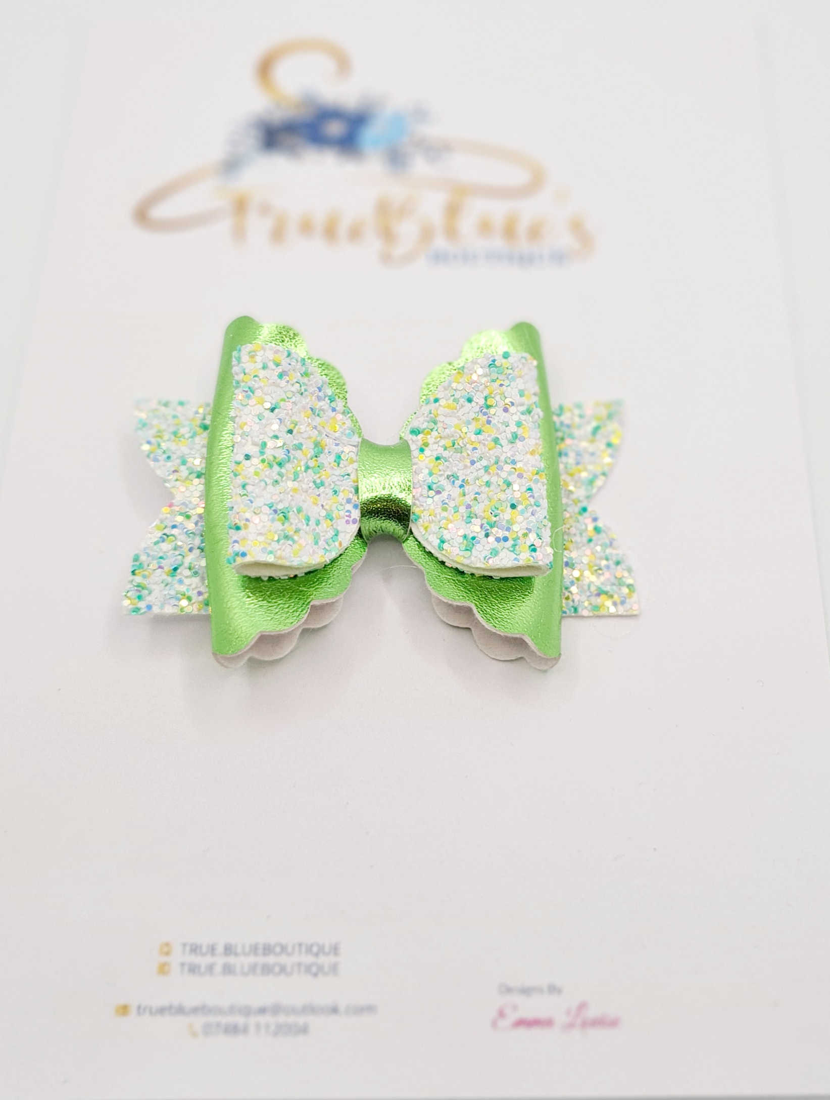 20220309_104549 Shimmer green glitter 3.5 inch bow