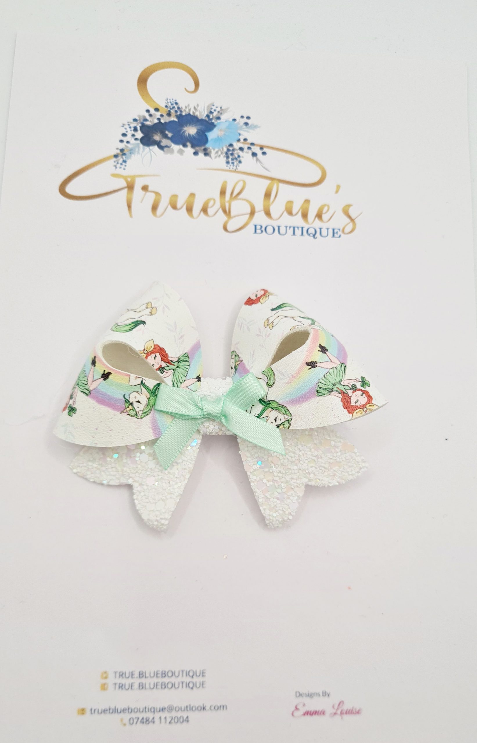 White & green shamrock girl 3.5 inch bow