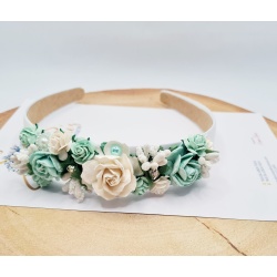 Esmeralda cottage rose & mint pearl headband