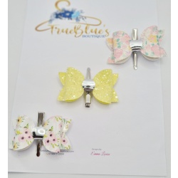 Spring floral bow fringe clips , 2.5 inch