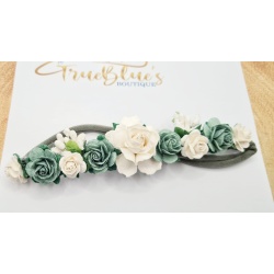 Esmeralda sage & white cottage rose nylon hairband