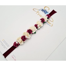 Roisin burgundy & ivory rose pearl nylon hairband