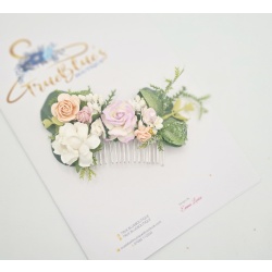 Violet wild rose & peach hair comb