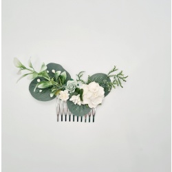 20220730_140608 Snow drop white & sage modern rose & eucalyptus hair comb