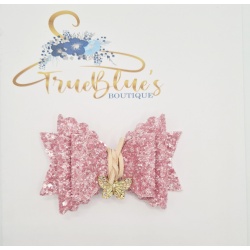 Dusky pink glitter butterfly 3.5 inch bow