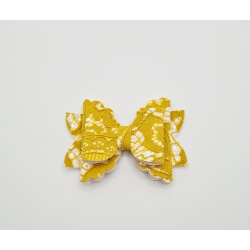 Mustard lace print 3.5 inch bow