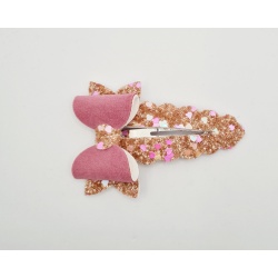 Dusty pink & rose gold bow clip approx 5cm
