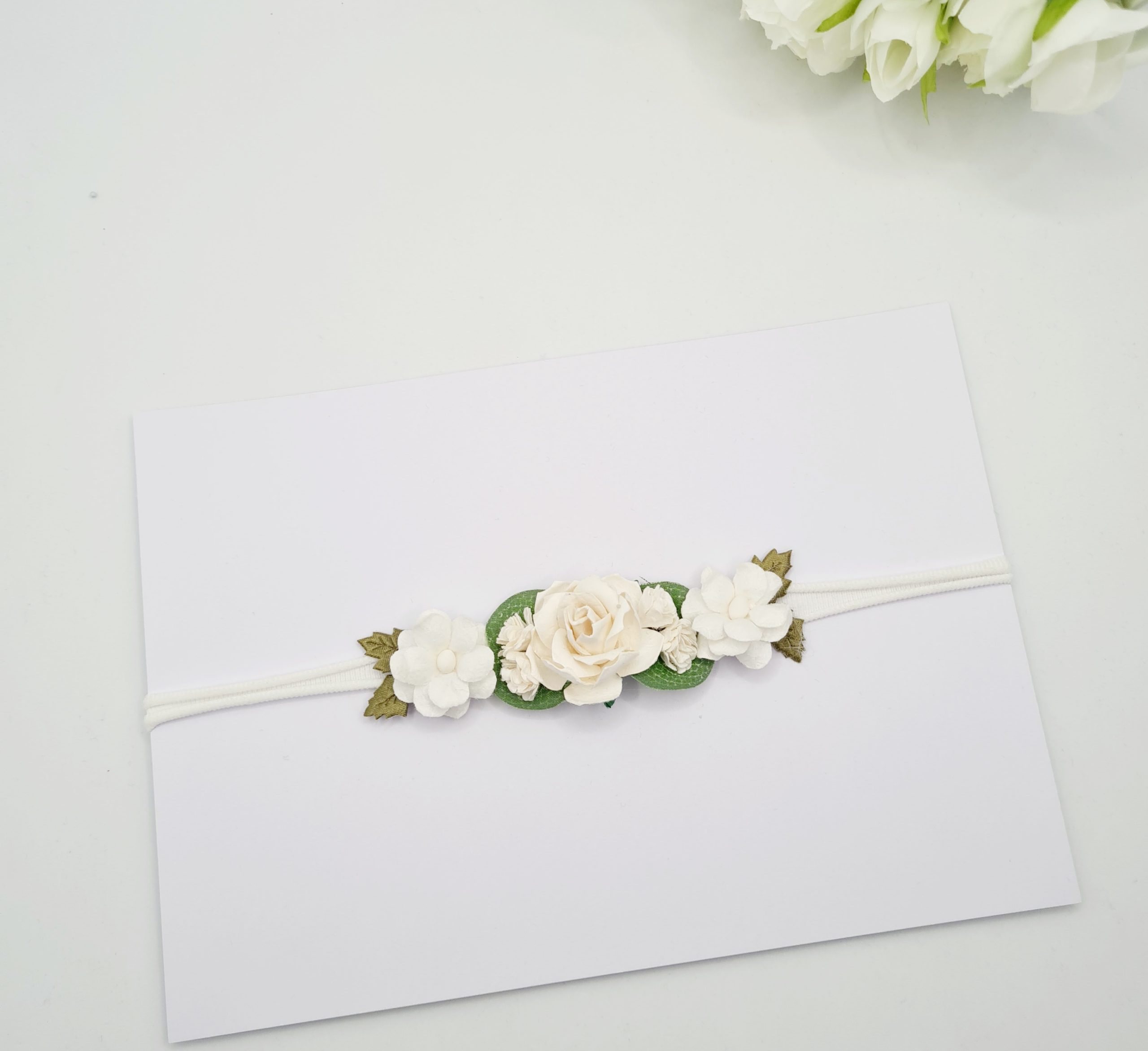 20230219_103949 Snowdrop wild rose white and eucalyptus nylon headband