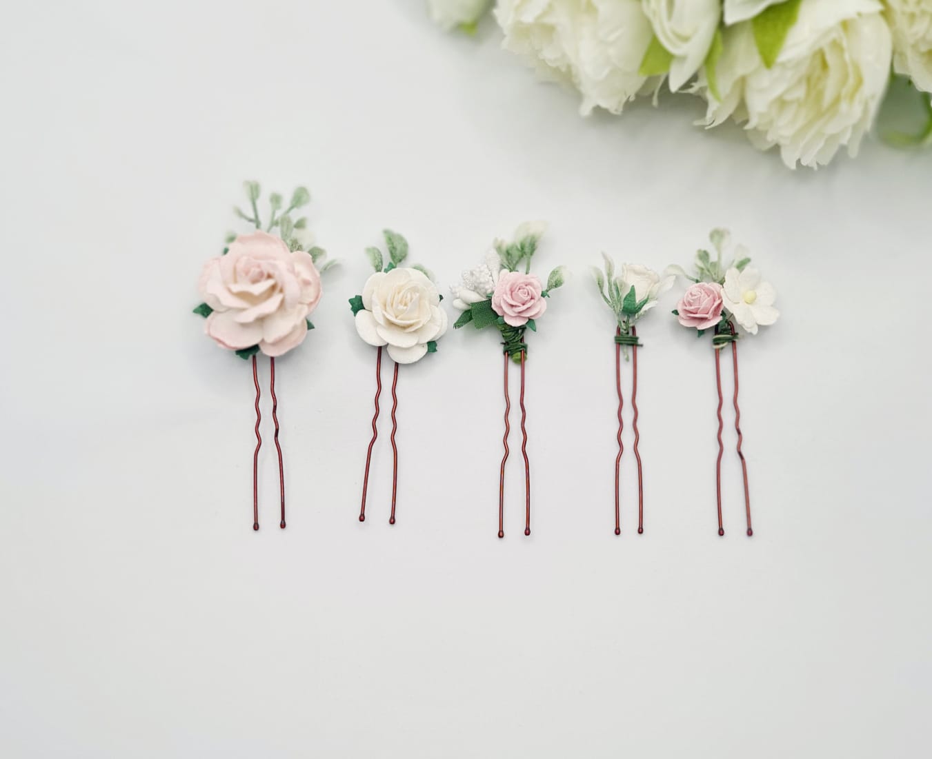 Blush Pink and Ivory Foliage Hair Pins