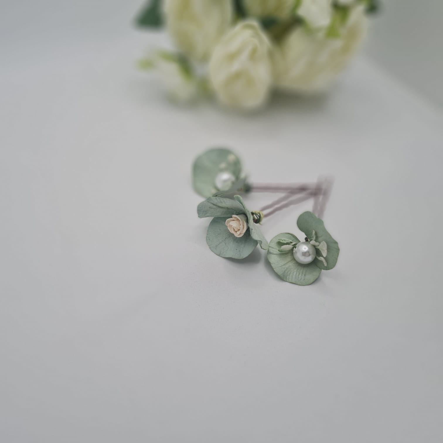 Sage Rose And Pearl Hair Pins