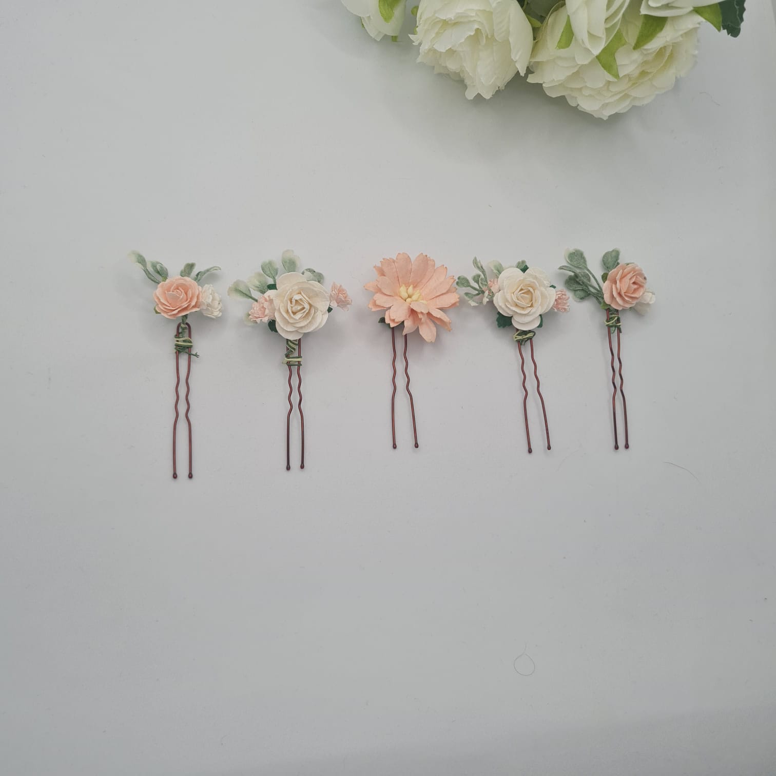 Peach and Ivory Foliage Hair Pins